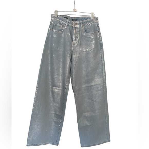 Wild Fable Metallic Silver High-Rise Wide Leg Jeans – Size 6/28 - Picture 1 of 9